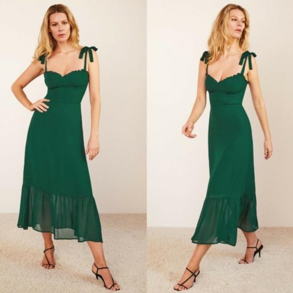 Reformation Nikita Midi Dress in Emerald Green